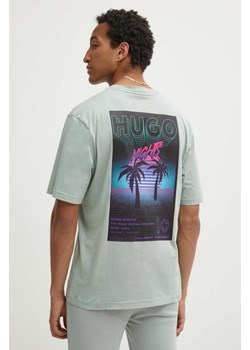 Hugo Blue t-shirt bawełniany męski kolor zielony z nadrukiem 50519065 ze sklepu ANSWEAR.com w kategorii T-shirty męskie - zdjęcie 173513098