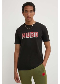 HUGO t-shirt bawełniany męski kolor czarny z nadrukiem 50516624 ze sklepu ANSWEAR.com w kategorii T-shirty męskie - zdjęcie 173513108