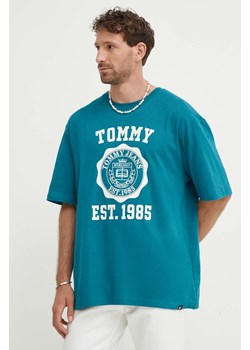 Tommy Jeans t-shirt bawełniany męski kolor zielony z nadrukiem DM0DM18560 ze sklepu ANSWEAR.com w kategorii T-shirty męskie - zdjęcie 173513215