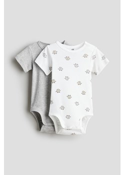 H & M - Body z krótkim rękawem 2-pak - Szary ze sklepu H&M w kategorii Odzież dla niemowląt - zdjęcie 173514379