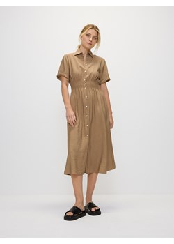 Reserved - Sukienka midi z wiskozą - beżowy ze sklepu Reserved w kategorii Sukienki - zdjęcie 173519808