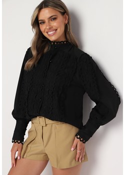 Czarna Koszula Ażurowa ze Stójką Arnot ze sklepu Born2be Odzież w kategorii Koszule damskie - zdjęcie 173522878