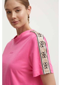 Guess t-shirt bawełniany BRITNEY damski kolor różowy V3RI08 I3Z14 ze sklepu ANSWEAR.com w kategorii Bluzki damskie - zdjęcie 173524178