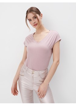 Mohito - Jasnoróżowy t-shirt z modalem - pastelowy różowy ze sklepu Mohito w kategorii Bluzki damskie - zdjęcie 173525656