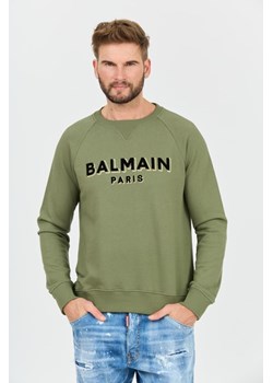 BALMAIN Zielona bluza Flock&foil Sweatshirt, Wybierz rozmiar XXL ze sklepu outfit.pl w kategorii Bluzy męskie - zdjęcie 173526185