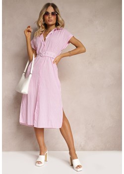Różowa Koszulowa Sukienka z Bawełny z Paskiem w Talii Nelassia ze sklepu Renee odzież w kategorii Sukienki - zdjęcie 173527385