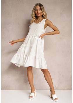 Biała Sukienka z Bawełny o Rozkloszowanym Kroju z Falbanami Nelyana ze sklepu Renee odzież w kategorii Sukienki - zdjęcie 173527465