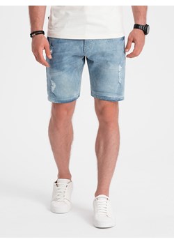 Jeansowe krótkie spodenki męskie z dziurami – jasnoniebieskie V1 OM-SRDS-0146 ze sklepu ombre w kategorii Spodenki męskie - zdjęcie 173527848