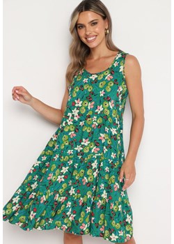Zielona Bawełniana Sukienka w Kwiaty na Ramiączkach Grenatia ze sklepu Born2be Odzież w kategorii Sukienki - zdjęcie 173529015