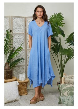 Lin Passion Lniana sukienka w kolorze niebieskim ze sklepu Limango Polska w kategorii Sukienki - zdjęcie 173529405