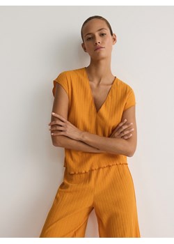 Reserved - Dzianinowa bluzka w prążek z bawełną - pomarańczowy ze sklepu Reserved w kategorii Bluzki damskie - zdjęcie 173536427