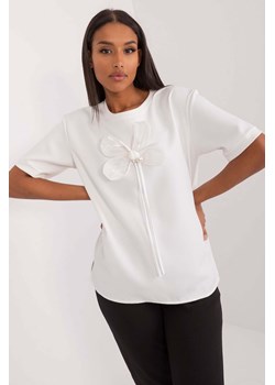 Damska bluzka wizytowa ecru z kwiatową aplikacją ze sklepu 5.10.15 w kategorii Bluzki damskie - zdjęcie 173536965