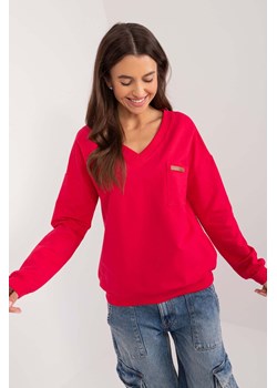 Damska bluzka czerwona z dekoltem w serek i kieszonką ze sklepu 5.10.15 w kategorii Bluzki damskie - zdjęcie 173537027