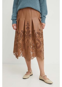 MUNTHE spódnica kolor brązowy midi rozkloszowana ze sklepu ANSWEAR.com w kategorii Spódnice - zdjęcie 173543156