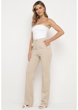 Beżowe Szerokie Spodnie Maellia ze sklepu Born2be Odzież w kategorii Spodnie damskie - zdjęcie 173543328