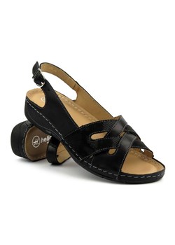 Skórzane sandały damskie na platformie - HELIOS Komfort 134, czarne ze sklepu ulubioneobuwie w kategorii Sandały damskie - zdjęcie 173543608