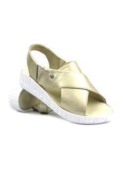 Skórzane sandały damskie na platformie - HELIOS Komfort 132, złote ze sklepu ulubioneobuwie w kategorii Sandały damskie - zdjęcie 173543819