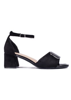 Czarne sandały na obcasie Sergio Leone ze sklepu ButyModne.pl w kategorii Sandały damskie - zdjęcie 173550547