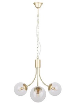 Elegancka lampa wisząca w kolorze mosiądzu z trzema szklanymi kloszami - V120 W6-Z49 - id: 33116 - marki Lumes - 173560026 Elegancka lampa wisząca w kolorze mosiądzu z trzema szklanymi kloszami - V120 W6-Z49 ze sklepu Edinos.pl w kategorii Lampy wiszące - zdjęcie 173560026