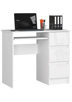 Białe klasyczne biurko z półkami i szufladą połysk - Miren 6X ze sklepu Edinos.pl w kategorii Biurka dziecięce - zdjęcie 173560106