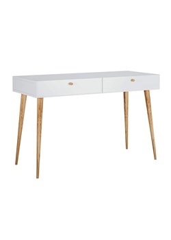 Białe skandynawskie biurko z nóżkami typu skandi - Elara 6X ze sklepu Edinos.pl w kategorii Biurka i sekretarzyki - zdjęcie 173562747