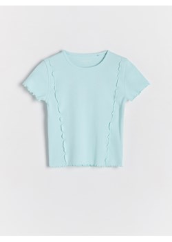 Reserved - Prążkowany t-shirt - jasnoturkusowy ze sklepu Reserved w kategorii Bluzki dziewczęce - zdjęcie 173563905
