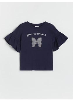 Reserved - T-shirt z aplikacją - granatowy ze sklepu Reserved w kategorii Bluzki dziewczęce - zdjęcie 173564039