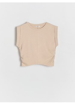 Reserved - Bawełniany t-shirt - beżowy ze sklepu Reserved w kategorii Bluzki dziewczęce - zdjęcie 173564055