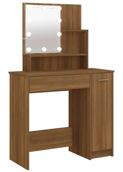 Toaletka kosmetyczna z szafką i lustrem led brązowy dąb F8-P66 ze sklepu Edinos.pl w kategorii Dom - zdjęcie 173568347