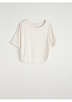 Reserved - Dzianinowy t-shirt z modalem - złamana biel ze sklepu Reserved w kategorii Bluzki damskie - zdjęcie 173569968