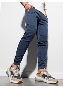 Patchworkowe spodnie męskie dresowe joggery OM-PASK-22FW-013 - ciemnoniebieskie V2 ze sklepu Edoti w kategorii Spodnie męskie - zdjęcie 173572175