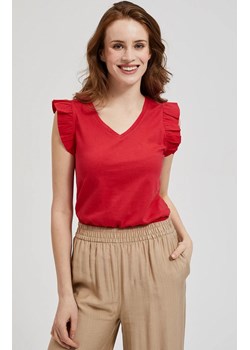 Bluzka damska z falbaną na ramionach czerwona 4406, Kolor czerwony, Rozmiar XS, Moodo ze sklepu Primodo w kategorii Bluzki damskie - zdjęcie 173578967