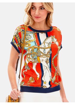 Bluzka z łączonych tkanin z printem konia L'AF Hera ze sklepu Eye For Fashion w kategorii Bluzki damskie - zdjęcie 173579947