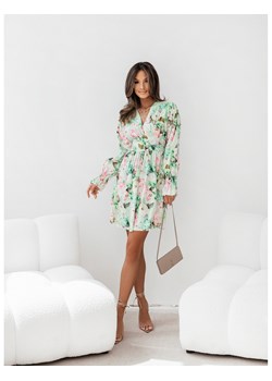 Stylowa sukienka w kwiatowy print PERLITA - zielona ze sklepu magmac.pl w kategorii Sukienki - zdjęcie 173580136