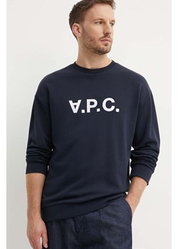 A.P.C. bluza bawełniana męska kolor granatowy z aplikacją ze sklepu ANSWEAR.com w kategorii Bluzy męskie - zdjęcie 173580677