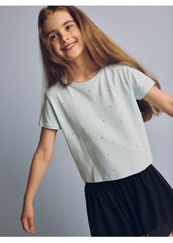 Reserved - T-shirt z cyrkoniami - jasnoturkusowy ze sklepu Reserved w kategorii Bluzki dziewczęce - zdjęcie 173581927