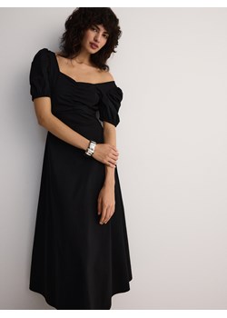Reserved - Sukienka midi z bufiastymi rękawami - czarny ze sklepu Reserved w kategorii Sukienki - zdjęcie 173582376