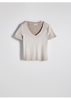 Reserved - Bawełniany t-shirt - beżowy ze sklepu Reserved w kategorii Bluzki damskie - zdjęcie 173582385