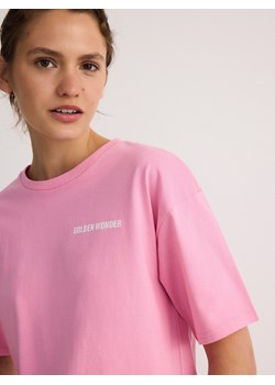 Reserved - T-shirt z napisem - pastelowy róż ze sklepu Reserved w kategorii Bluzki damskie - zdjęcie 173582388
