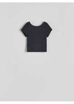 Reserved - T-shirt z wycięciem na plecach - ciemnoszary ze sklepu Reserved w kategorii Bluzki damskie - zdjęcie 173583285