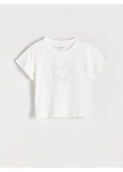 Reserved - T-shirt z aplikacją - złamana biel ze sklepu Reserved w kategorii Bluzki dziewczęce - zdjęcie 173583337