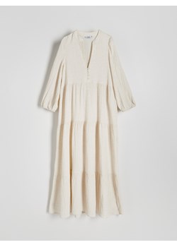 Reserved - Sukienka z wiskozą i lnem - złamana biel ze sklepu Reserved w kategorii Sukienki - zdjęcie 173584825