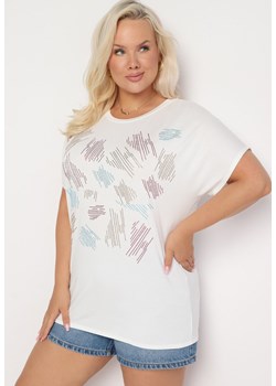 Biały Klasyczny Bawełniany T-shirt Ozdobiony Cyrkoniami Christara ze sklepu Born2be Odzież w kategorii Bluzki damskie - zdjęcie 173586119
