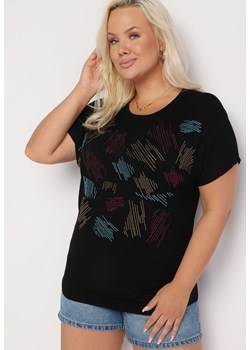 Czarny Klasyczny Bawełniany T-shirt Ozdobiony Cyrkoniami Christara ze sklepu Born2be Odzież w kategorii Bluzki damskie - zdjęcie 173586126