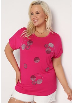Ciemnoróżowy T-shirt z Bawełny Wykończony Cyrkoniami Krissianne ze sklepu Born2be Odzież w kategorii Bluzki damskie - zdjęcie 173589236