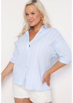 Niebieska Bawełniana Koszula z Dłuższym Tyłem Anastiama ze sklepu Born2be Odzież w kategorii Koszule damskie - zdjęcie 173589315