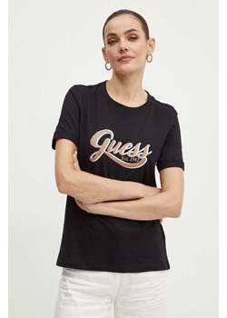 Guess t-shirt bawełniany GLITTERY damski kolor czarny W4YI09 JA914 ze sklepu ANSWEAR.com w kategorii Bluzki damskie - zdjęcie 173591536