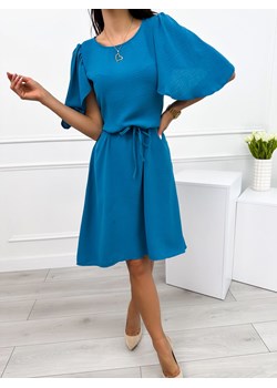 Niebieska Sukienka z Paseczkiem ze sklepu ModnaKiecka.pl w kategorii Sukienki - zdjęcie 173591715