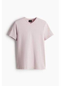 H & M - T-shirt z dekoltem w serek Slim Fit - Różowy ze sklepu H&M w kategorii Bluzki damskie - zdjęcie 173595166