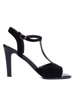 Zamszowe eleganckie czarne sandały na szpilce Sergio Leone ze sklepu ButyModne.pl w kategorii Sandały damskie - zdjęcie 173595687